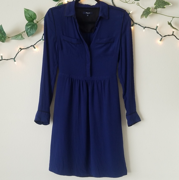 Madewell Blue Silk Cinema Dress - Picture 2 of 5